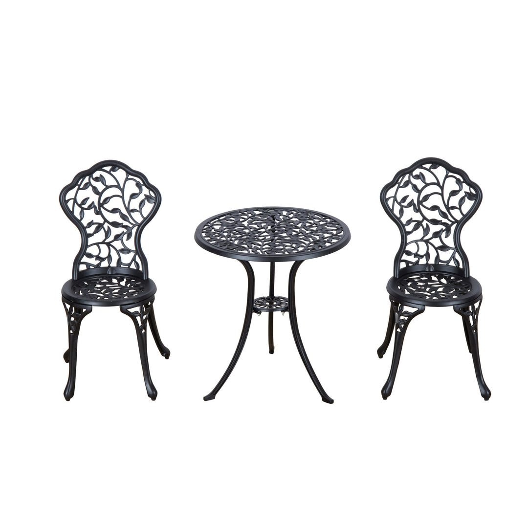 Antique 3pc Cast Aluminum Bistro Dining Table & Chair Set for Outdoor Garden Patio Deck - Black