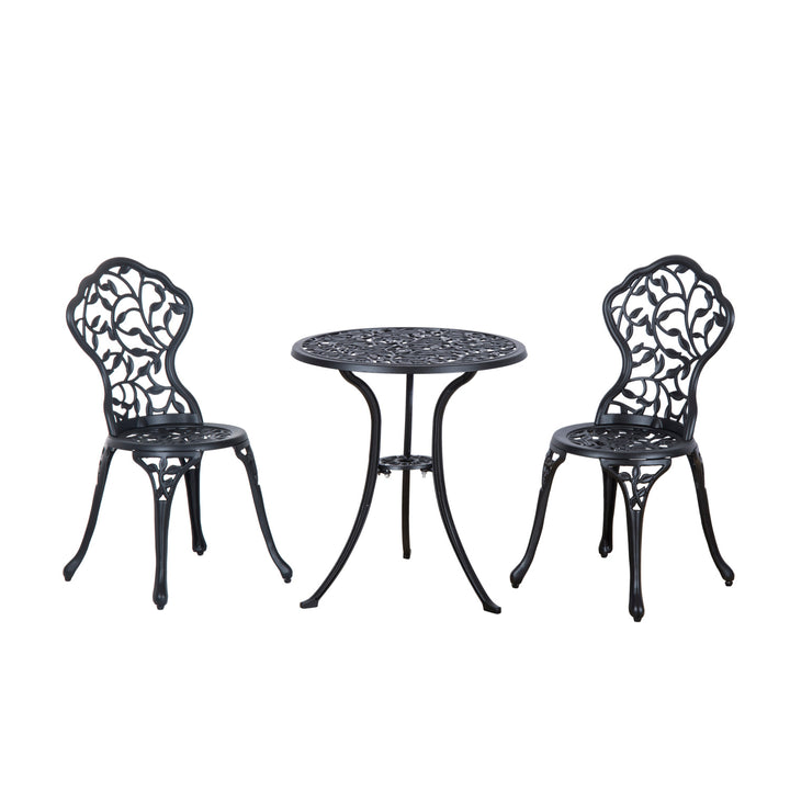 Antique 3pc Cast Aluminum Bistro Dining Table & Chair Set for Outdoor Garden Patio Deck - Black