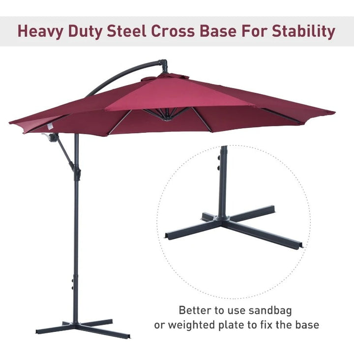 10ft Round Rotating Offset Hanging Banana Parasol Patio Umbrella w T Cross Base Stand, Wine Red