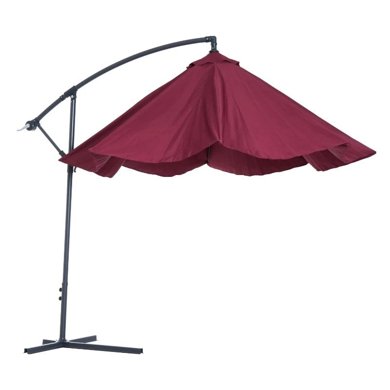 10ft Round Rotating Offset Hanging Banana Parasol Patio Umbrella w T Cross Base Stand, Wine Red