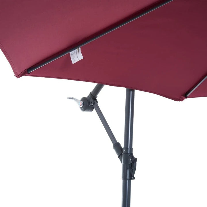 10ft Round Rotating Offset Hanging Banana Parasol Patio Umbrella w T Cross Base Stand, Wine Red