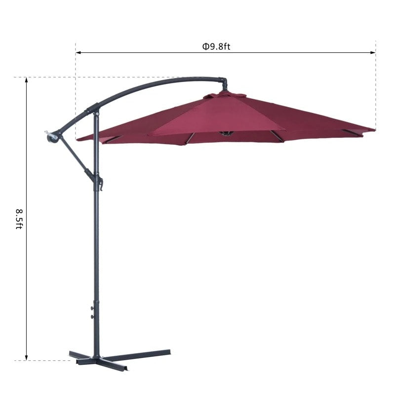 10ft Round Rotating Offset Hanging Banana Parasol Patio Umbrella w T Cross Base Stand, Wine Red