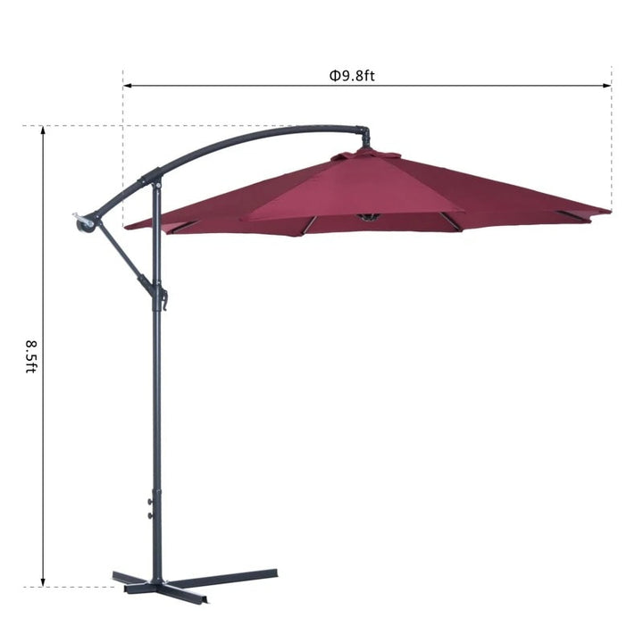 10ft Round Rotating Offset Hanging Banana Parasol Patio Umbrella w T Cross Base Stand, Wine Red