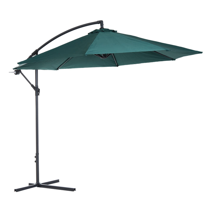 10ft Offset Hanging Cantilever Umbrella Patio Deck Canopy w Cross Base, Crank - Dark Green