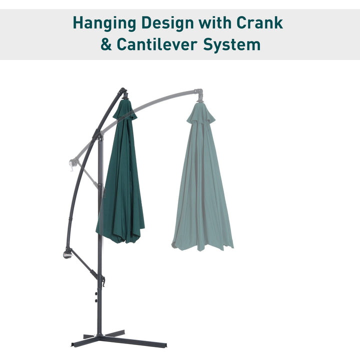 10ft Offset Hanging Cantilever Umbrella Patio Deck Canopy w Cross Base, Crank - Dark Green