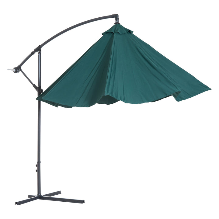 10ft Offset Hanging Cantilever Umbrella Patio Deck Canopy w Cross Base, Crank - Dark Green