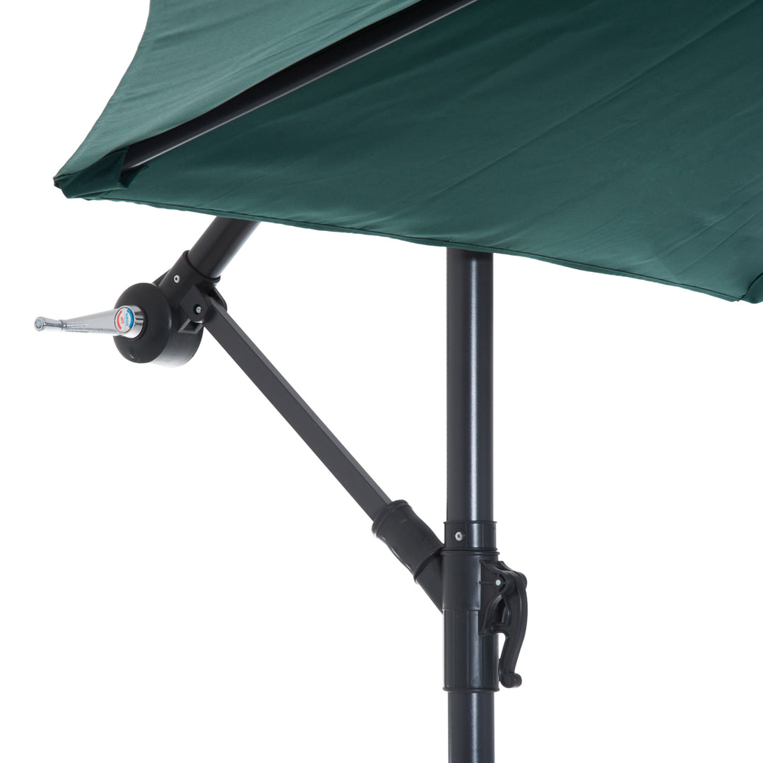 10ft Offset Hanging Cantilever Umbrella Patio Deck Canopy w Cross Base, Crank - Dark Green