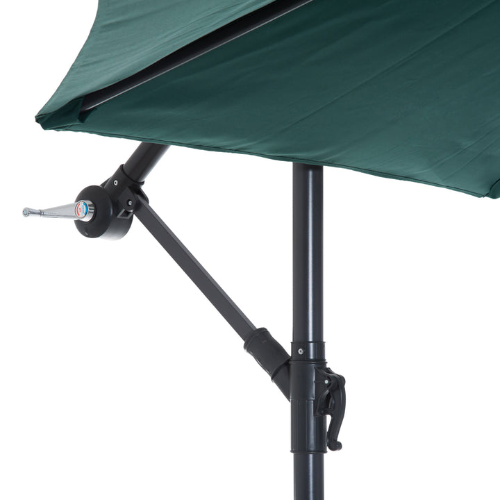 10ft Offset Hanging Cantilever Umbrella Patio Deck Canopy w Cross Base, Crank - Dark Green