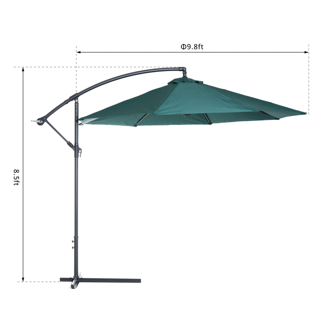 10ft Offset Hanging Cantilever Umbrella Patio Deck Canopy w Cross Base, Crank - Dark Green