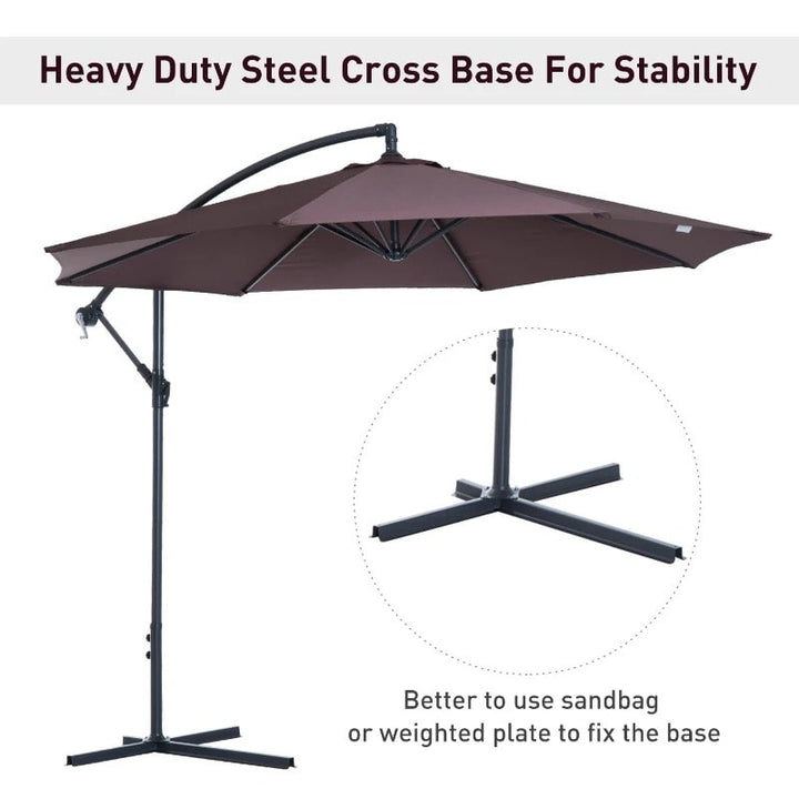 10ft Round Rotating Offset Hanging Banana Parasol Patio Umbrella w T Cross Base Stand, Dk Brown