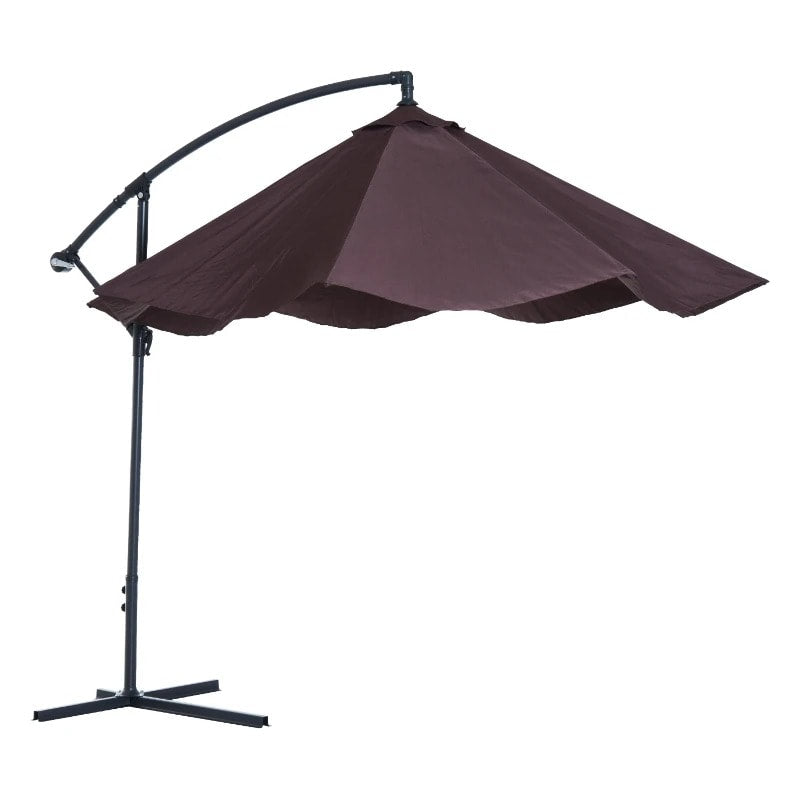 10ft Round Rotating Offset Hanging Banana Parasol Patio Umbrella w T Cross Base Stand, Dk Brown