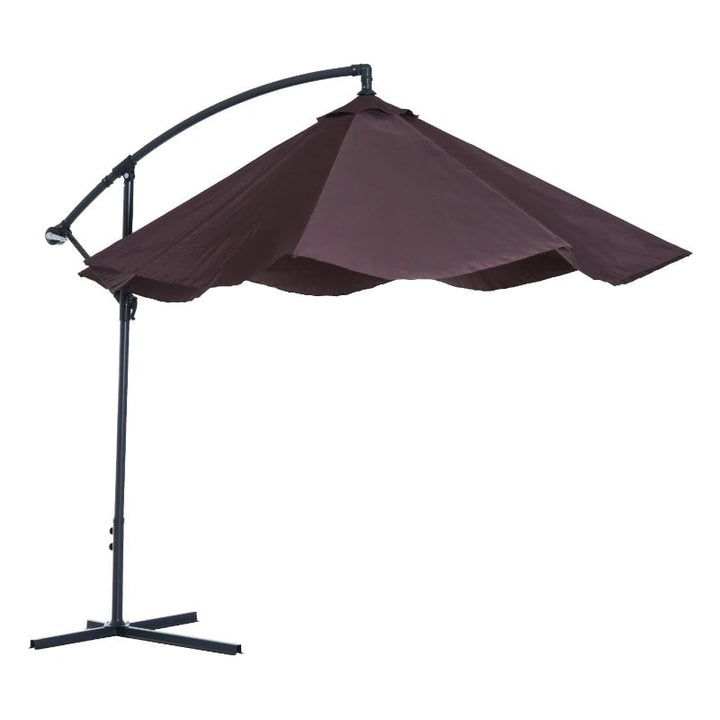10ft Round Rotating Offset Hanging Banana Parasol Patio Umbrella w T Cross Base Stand, Dk Brown