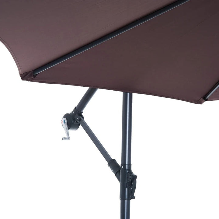 10ft Round Rotating Offset Hanging Banana Parasol Patio Umbrella w T Cross Base Stand, Dk Brown