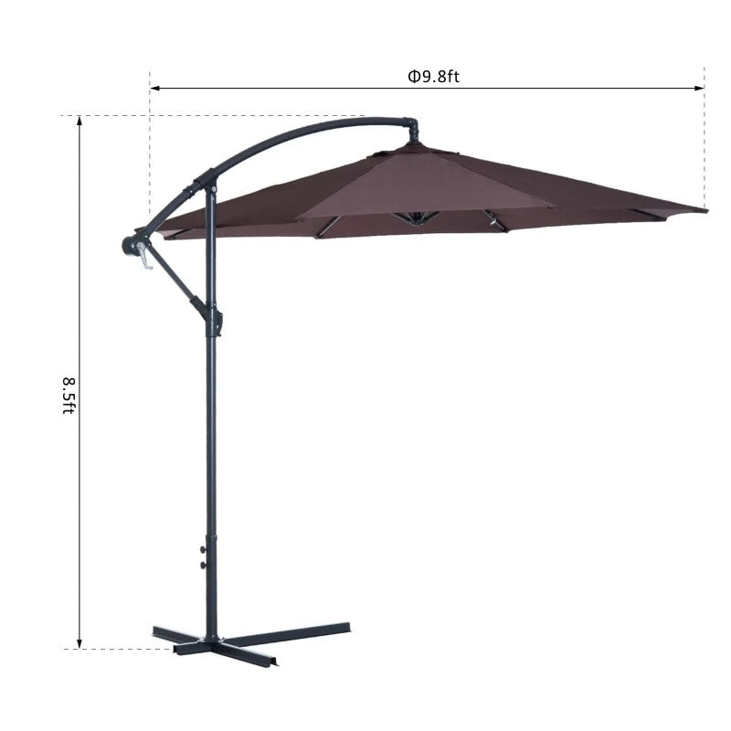 10ft Round Rotating Offset Hanging Banana Parasol Patio Umbrella w T Cross Base Stand, Dk Brown