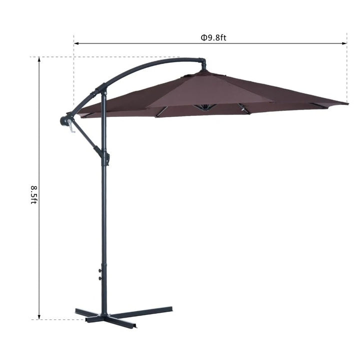 10ft Round Rotating Offset Hanging Banana Parasol Patio Umbrella w T Cross Base Stand, Dk Brown