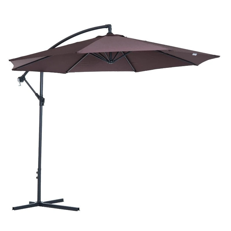 10ft Round Rotating Offset Hanging Banana Parasol Patio Umbrella w T Cross Base Stand, Dk Brown