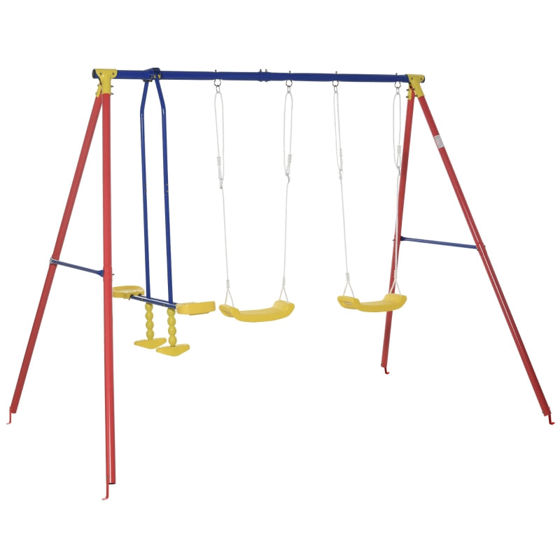 Kids 2 Seat & Glider Metal Outdoor Swing Play Set, A Frame Stand Children's Playground Backyard