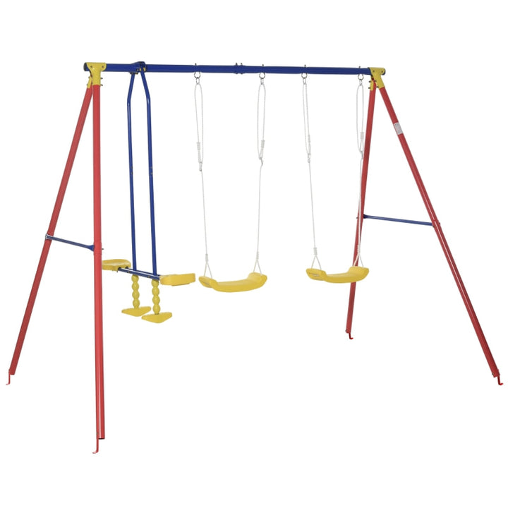 Kids 2 Seat & Glider Metal Outdoor Swing Play Set, A Frame Stand Children's Playground Backyard