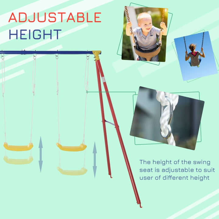 Kids 2 Seat & Glider Metal Outdoor Swing Play Set, A Frame Stand Children's Playground Backyard