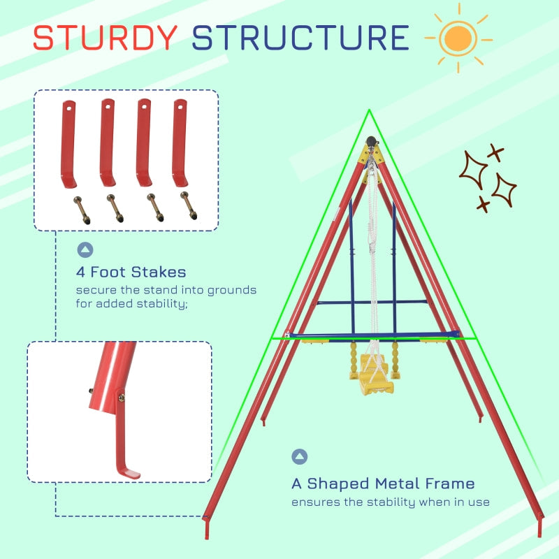 Kids 2 Seat & Glider Metal Outdoor Swing Play Set, A Frame Stand Children's Playground Backyard