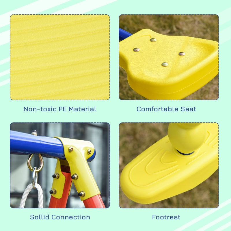 Kids 2 Seat & Glider Metal Outdoor Swing Play Set, A Frame Stand Children's Playground Backyard