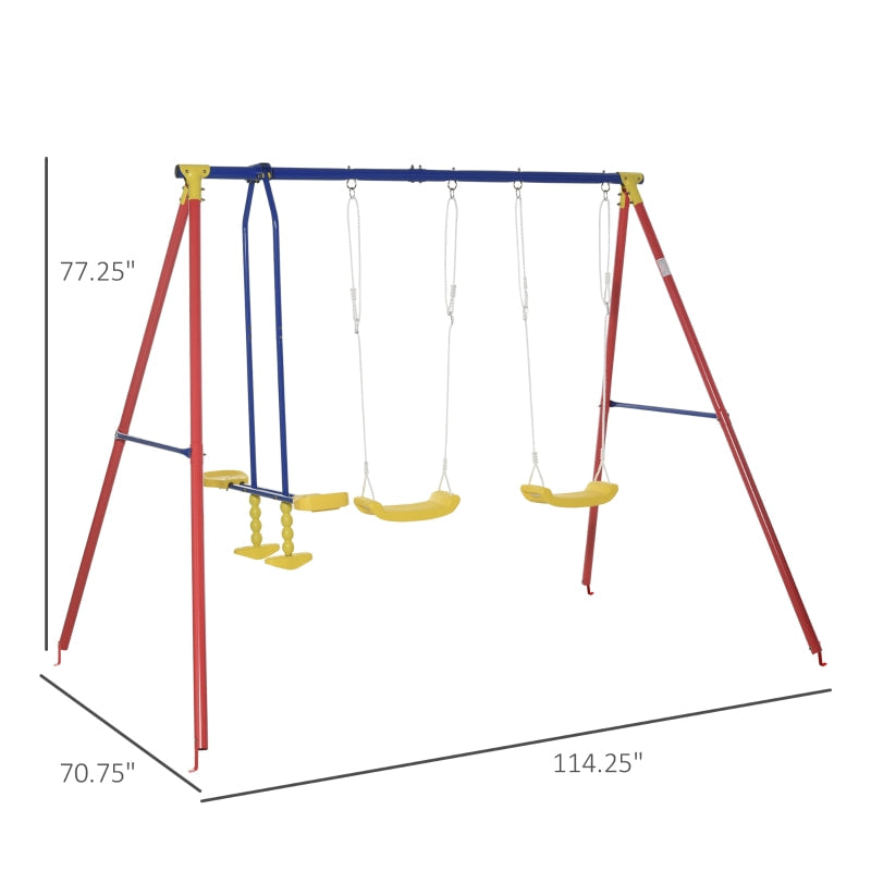 Kids 2 Seat & Glider Metal Outdoor Swing Play Set, A Frame Stand Children's Playground Backyard