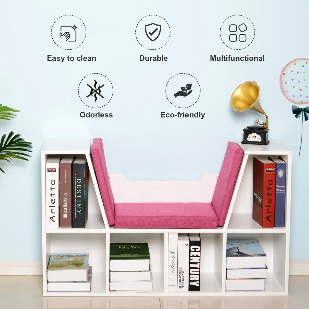 6-Cubby Bookcase / Bookshelf w/ Reading Bench - White