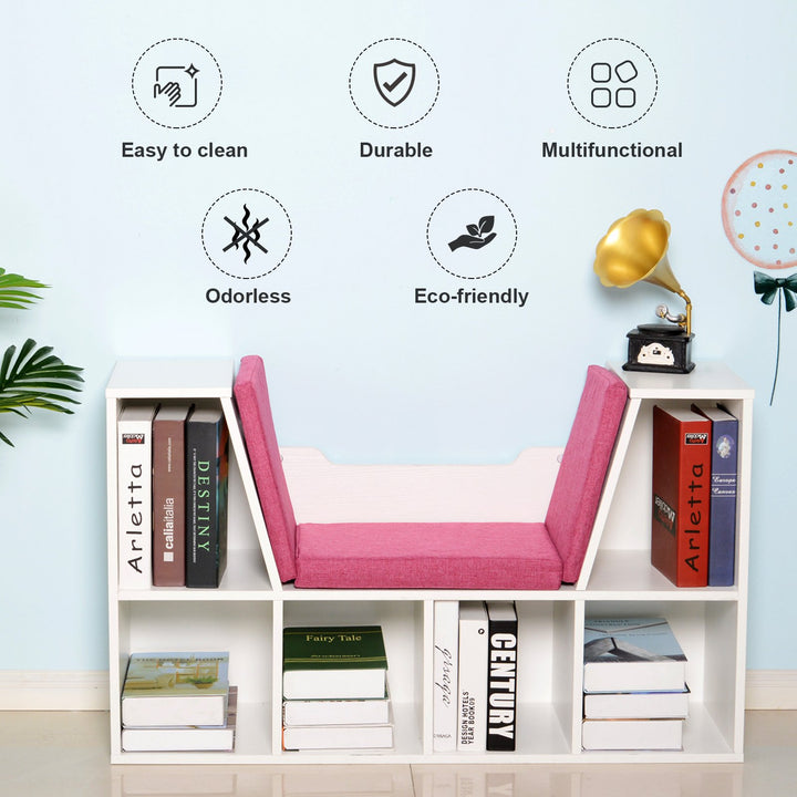 6-Cubby Bookcase / Bookshelf w/ Reading Bench - White