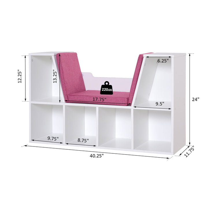 6-Cubby Bookcase / Bookshelf w/ Reading Bench - White
