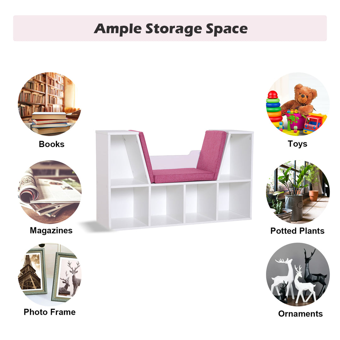 6-Cubby Bookcase / Bookshelf w/ Reading Bench - White