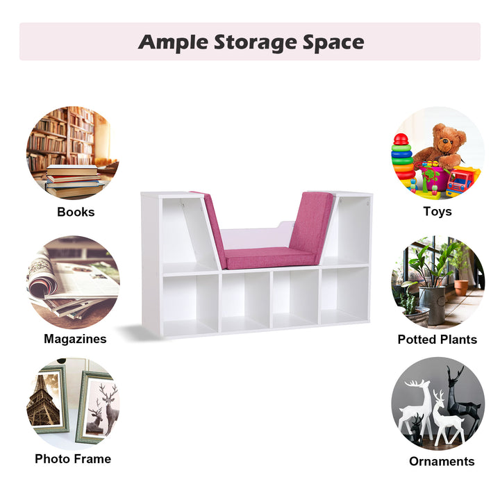 6-Cubby Bookcase / Bookshelf w/ Reading Bench - White