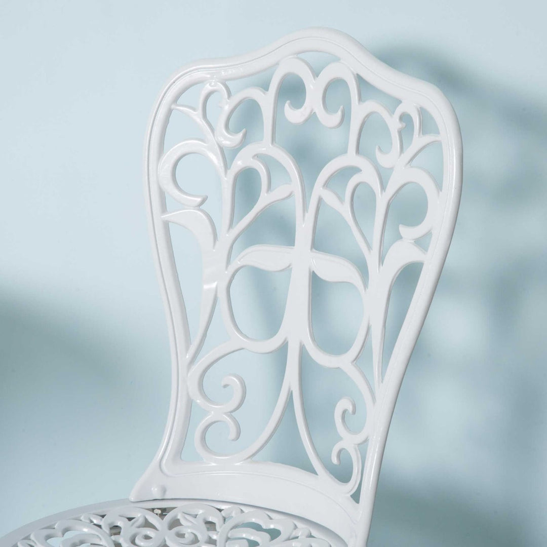 Antique 3pc Cast Aluminum Bistro Dining Table & Chair Set for Outdoor Garden Patio Deck - White