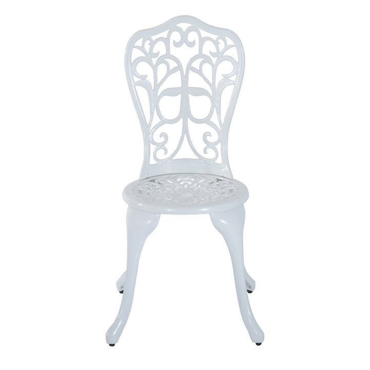 Antique 3pc Cast Aluminum Bistro Dining Table & Chair Set for Outdoor Garden Patio Deck - White