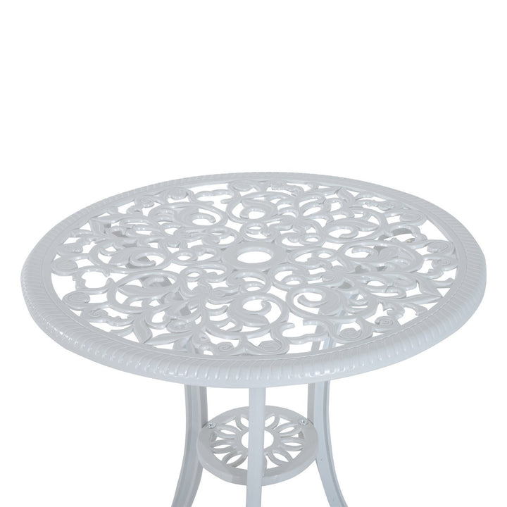 Antique 3pc Cast Aluminum Bistro Dining Table & Chair Set for Outdoor Garden Patio Deck - White