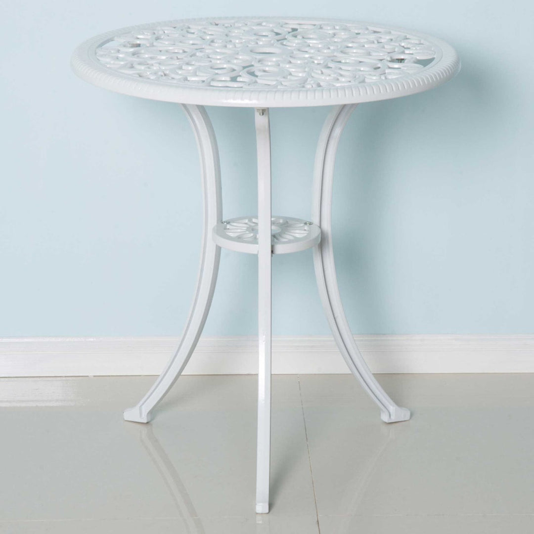 Antique 3pc Cast Aluminum Bistro Dining Table & Chair Set for Outdoor Garden Patio Deck - White