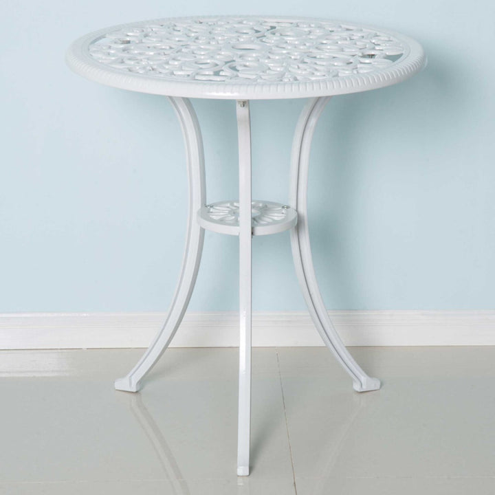 Antique 3pc Cast Aluminum Bistro Dining Table & Chair Set for Outdoor Garden Patio Deck - White