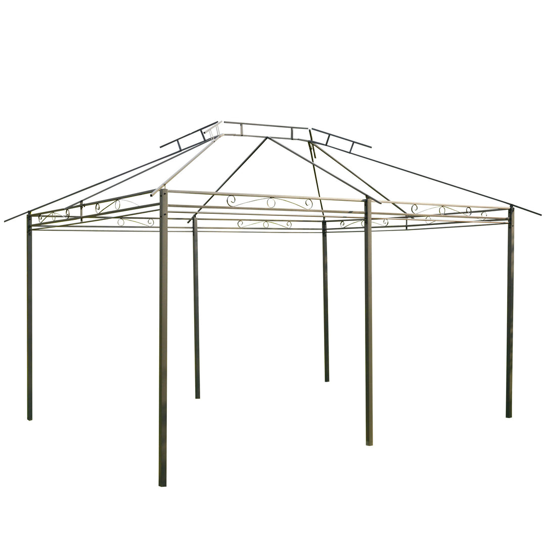 10' x 13' Steel Gazebo Canopy Shelter w Tiered Fabric Roof, Curtains, Outdoor Deck Patio, Grey
