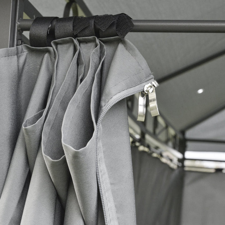 10' x 13' Steel Gazebo Canopy Shelter w Tiered Fabric Roof, Curtains, Outdoor Deck Patio, Grey