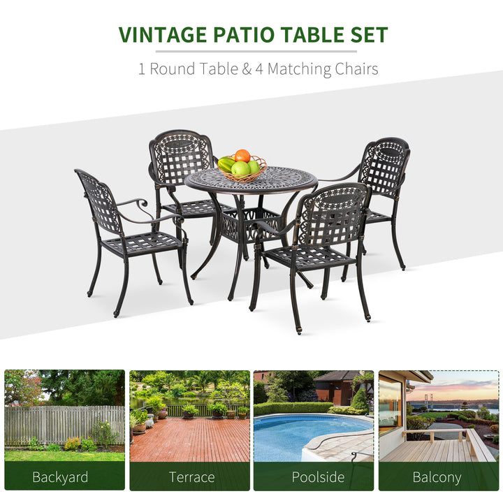 5pc Cast Aluminum Dining Bistro Set w/ Umbrella Hole for Outdoor Patio - Bronze