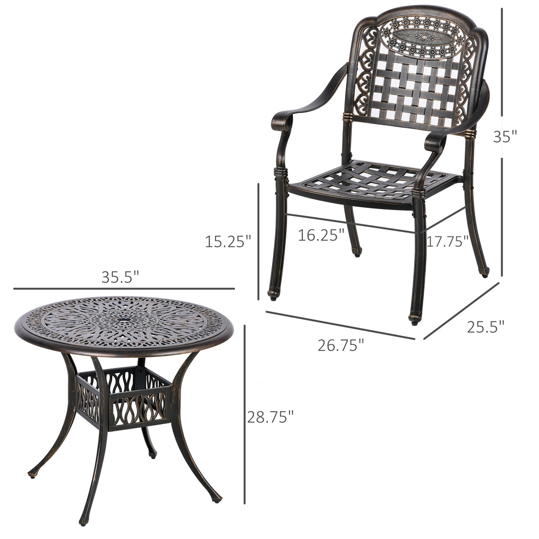5pc Cast Aluminum Dining Bistro Set w/ Umbrella Hole for Outdoor Patio - Bronze