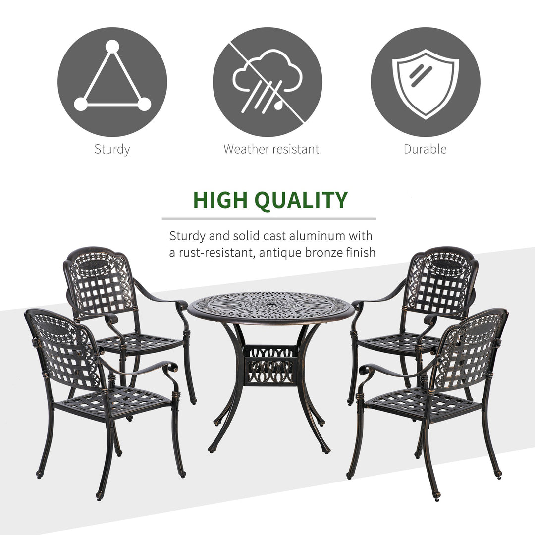 5pc Cast Aluminum Dining Bistro Set w/ Umbrella Hole for Outdoor Patio - Bronze