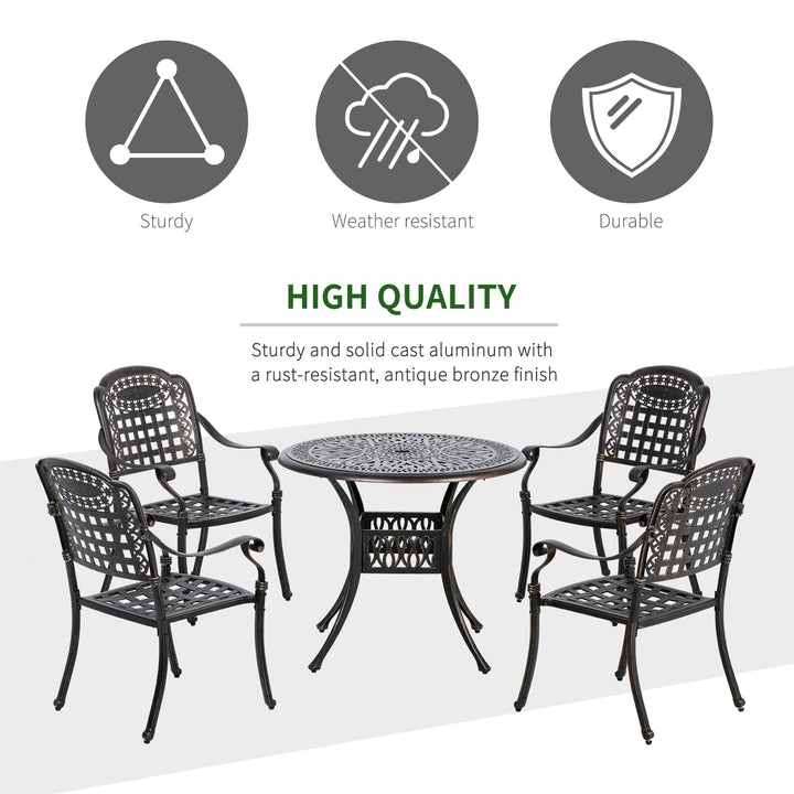 5pc Cast Aluminum Dining Bistro Set w/ Umbrella Hole for Outdoor Patio - Bronze