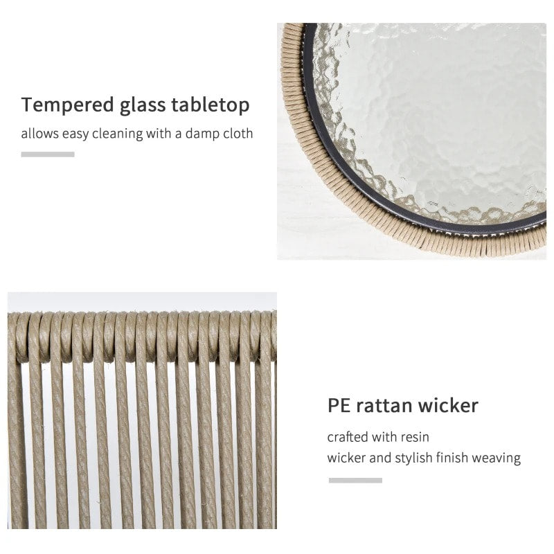 3pc Modern PE Rattan Webbed Wicker Metal Bistro Set w Cushions Patio Deck - Khaki Beige, Grey