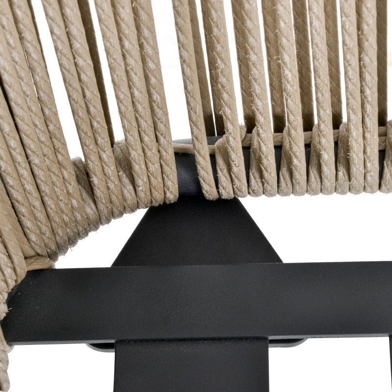 3pc Modern PE Rattan Webbed Wicker Metal Bistro Set w Cushions Patio Deck - Khaki Beige, Grey