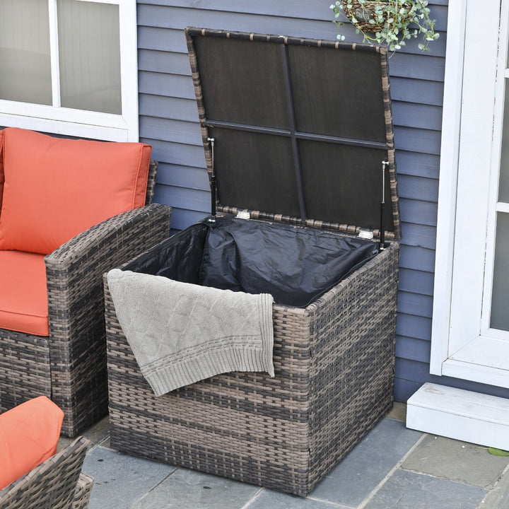 6pc Premium PE Rattan Wicker Conversation Patio Set w/ Cushion Storage, 2 Tables, Brown, Orange