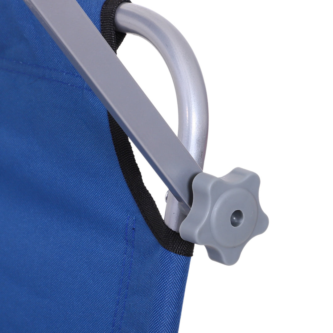 4-Level Folding Chaise Flat Recliner Seat Chair Lounger Cot w Sun Shade Beach Patio Deck, Blue