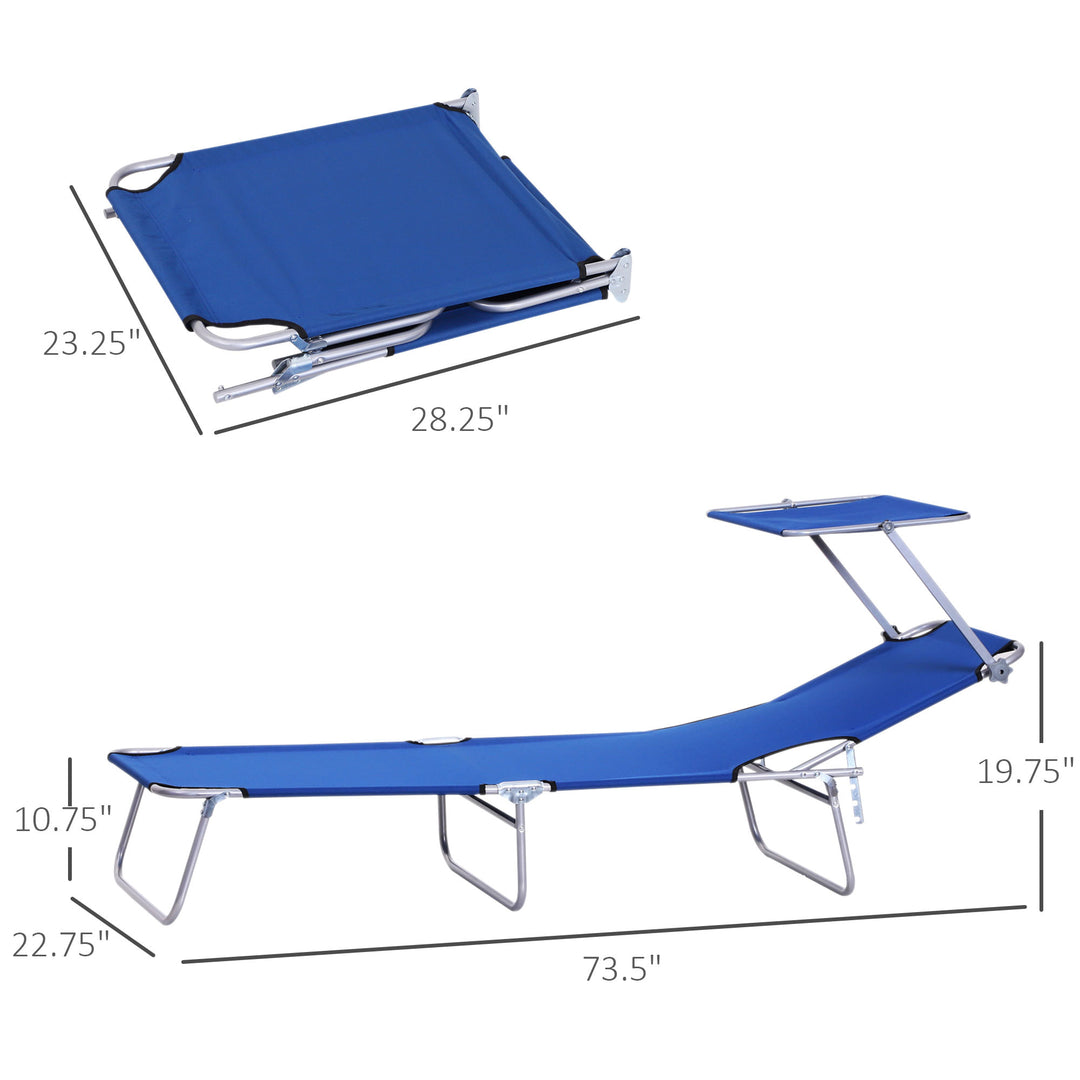 4-Level Folding Chaise Flat Recliner Seat Chair Lounger Cot w Sun Shade Beach Patio Deck, Blue