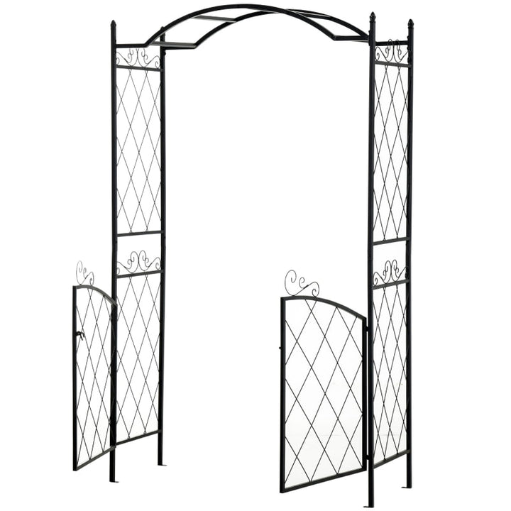 7ft Decorative Metal Garden Arbor Arch Pergola Trellis w Gate for Outdoor Yard Vines - Black