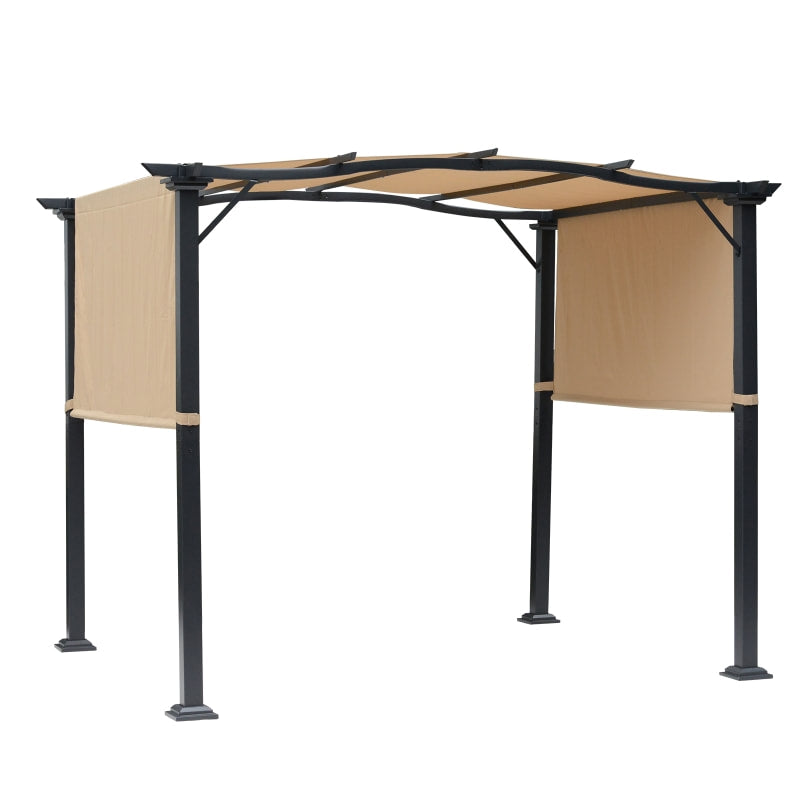 10' x 8' Steel Pergola Gazebo Shelter w Fabric Shade, Arc Roof for Deck Patio, Black w Khaki