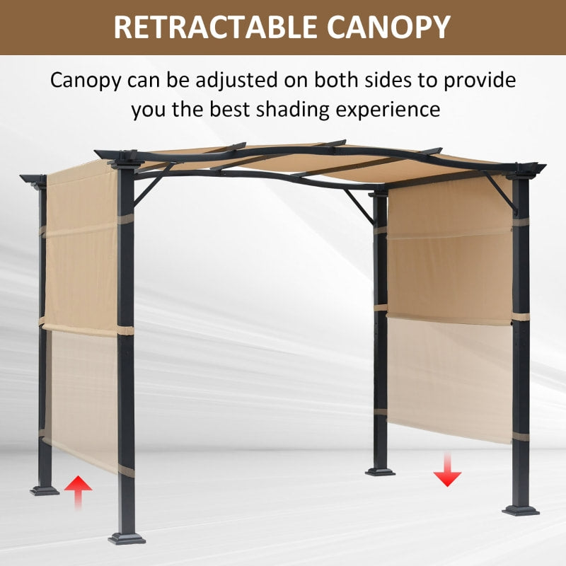 10' x 8' Steel Pergola Gazebo Shelter w Fabric Shade, Arc Roof for Deck Patio, Black w Khaki